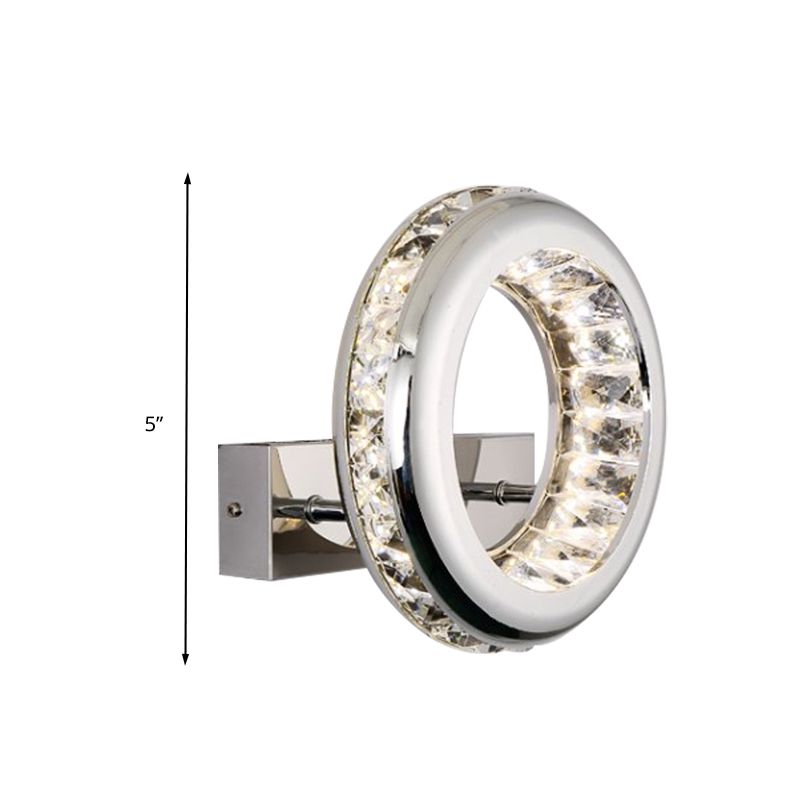 Minimalist LED Sconce Light Fixture Nickle Circle Wall Mount Lighting with Stainless Steel Shade in Warm/White Light