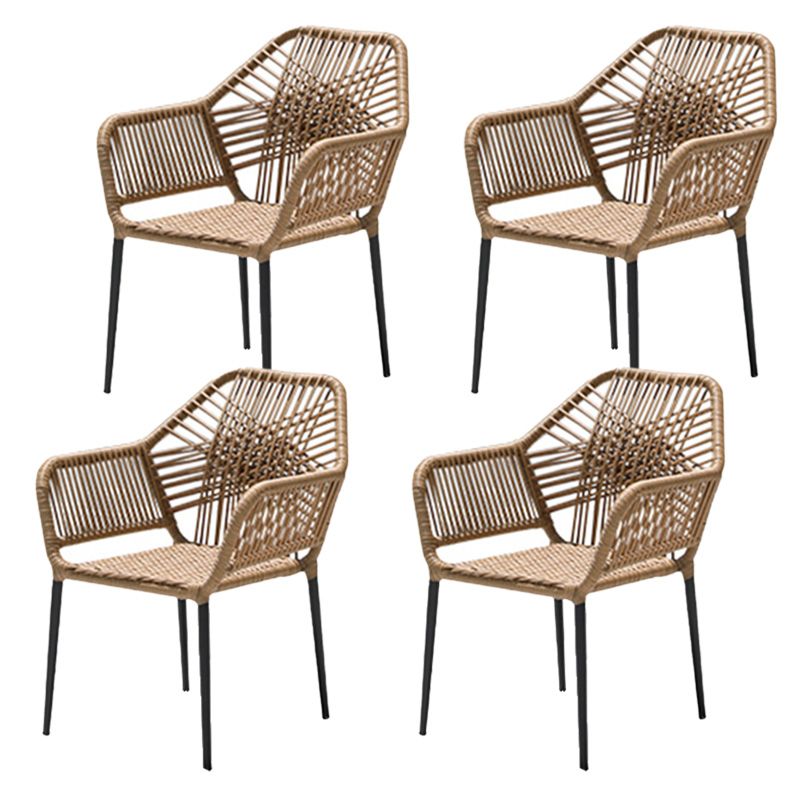 Tropical Outdoor Bistro Stacking Chairs with Arms in Faux Rattan