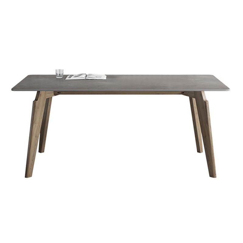 Industrial Style Rectangle Dining Table Sintered Stone Table with Wood Legs