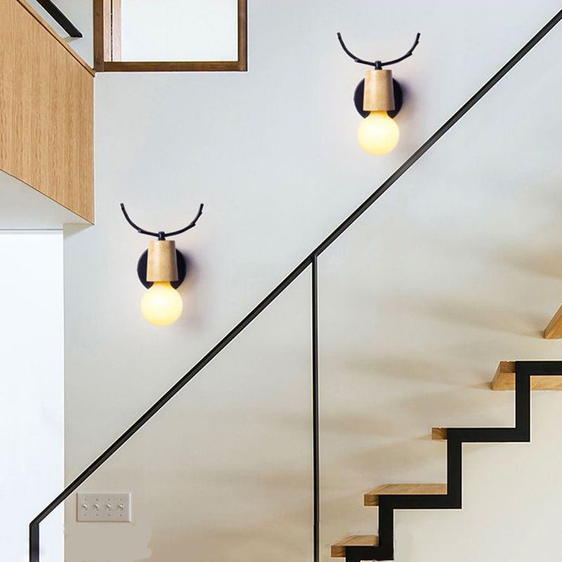 Lámpara de luz de drogadictos de estilo simple 1 cabeza lámpara de pared de madera para sala de estar de dormitorio