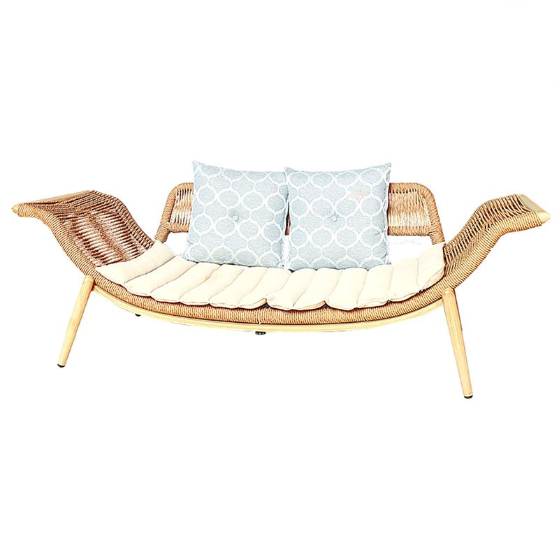 Traditional Rattan Cushioned Yoga Chaise Lounge Chair with Arms and Pillow Accent Chair