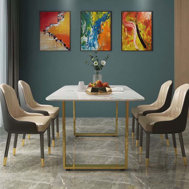 Marble Top Dining Table Modern Rectangle Dining Table with Sled Base
