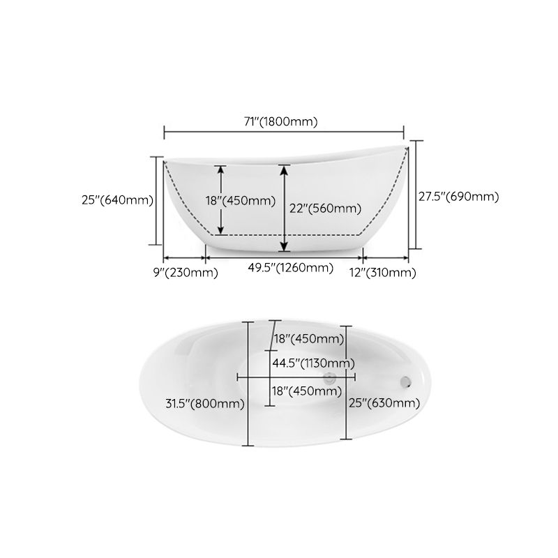 Bathroom Modern Single Slipper Bathtub Stand Alone Acrylic Bath Tub