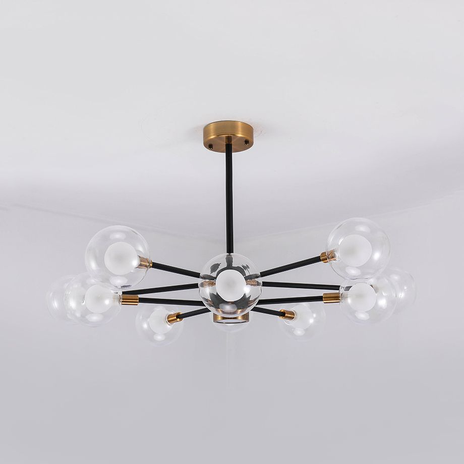 10/12/16 Heads Sky Bang Suspension Light Modern Clear/White Glass and Metal Chandelier with Ball Shade for Foyer