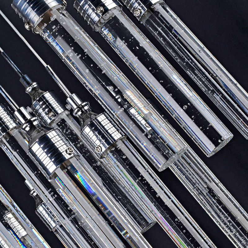 Tube dormitorio clúster colgante cristal 6 luces luz de techo colgante contemporánea en cromo, luz cálida/blanca