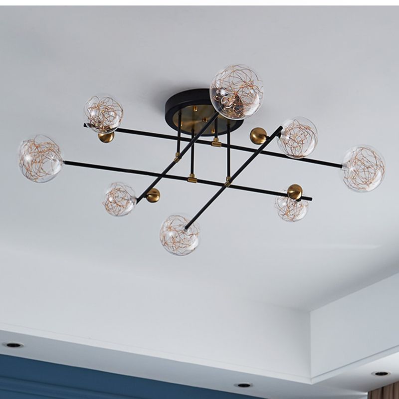 New Modern Clear Glass Flush Light Sputnik Semi Flush Ceiling Light Fixtures for Living Room