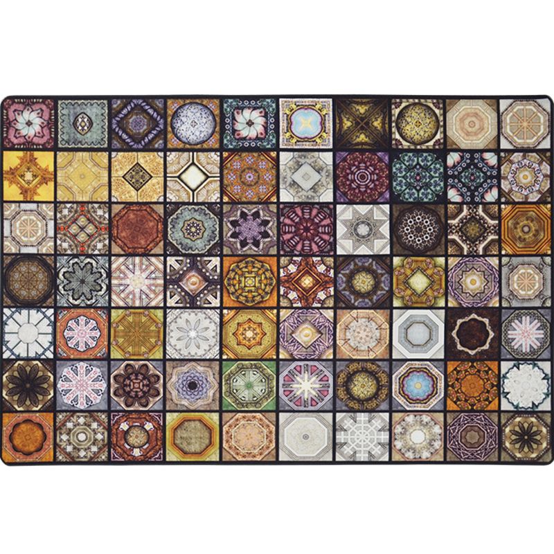 Chic Multicolor Moroccan Rug Polypropylene Mosaics Rug Non-Slip Backing Machine Washable Stain Resistant Rug for Foyer