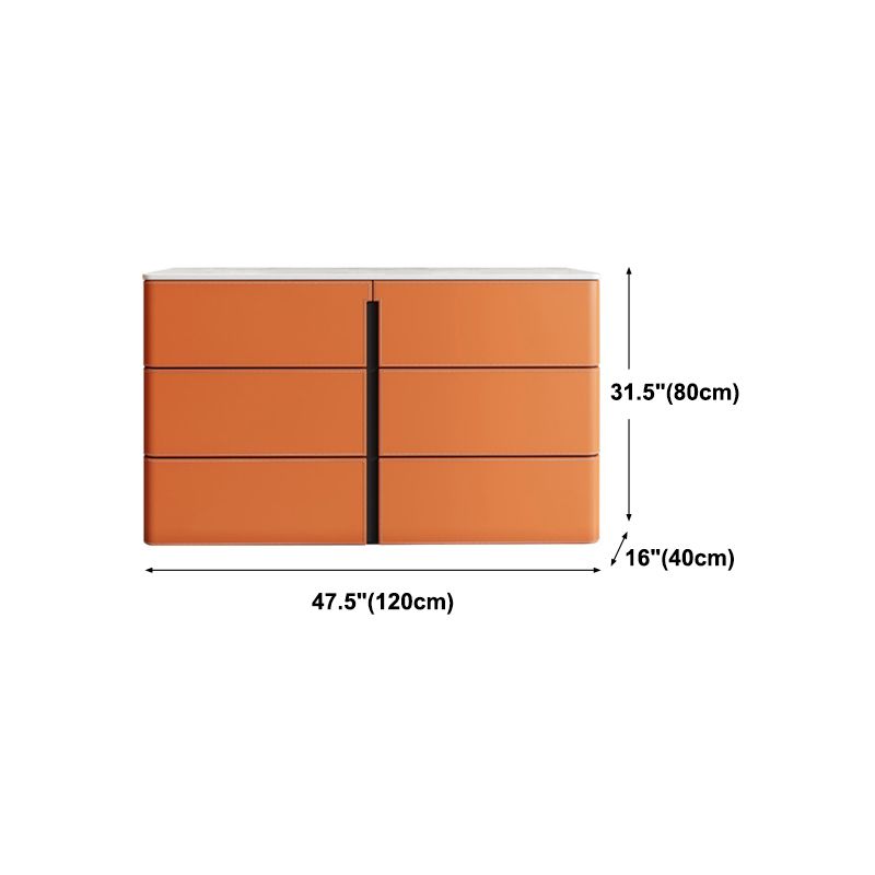 Stone and Wood Sideboard with Drawers Modern Buffet in Orange