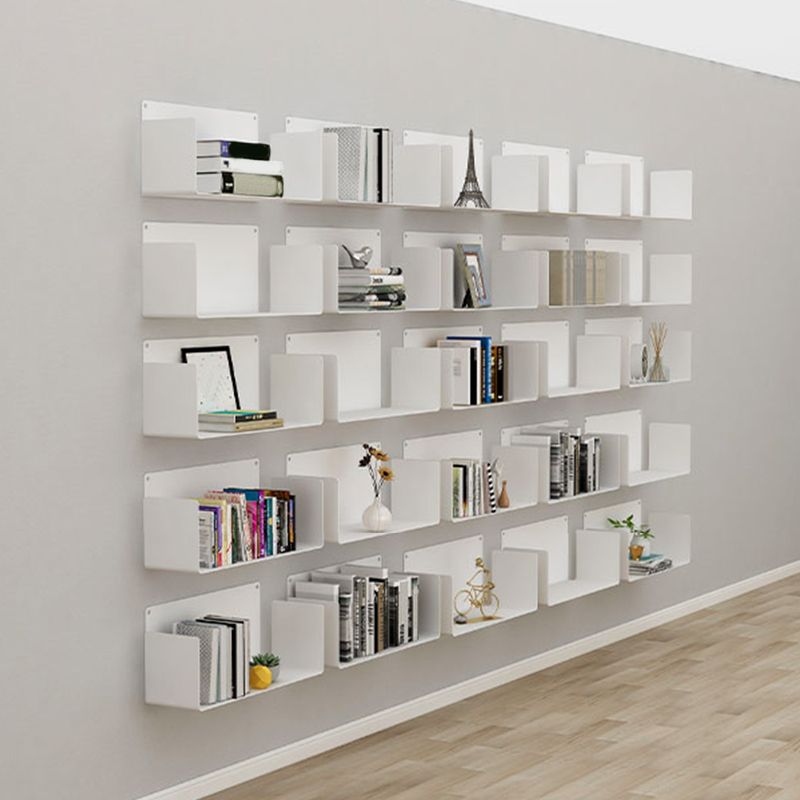 Contemporary Floating Bookcase Metal Closed Back Bookshelf with Shelves
