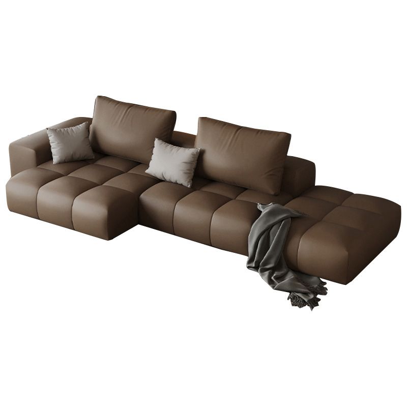 Dark Brown Faux Leather Sectional Stain-Resistant One Arm Sectional for Living Room
