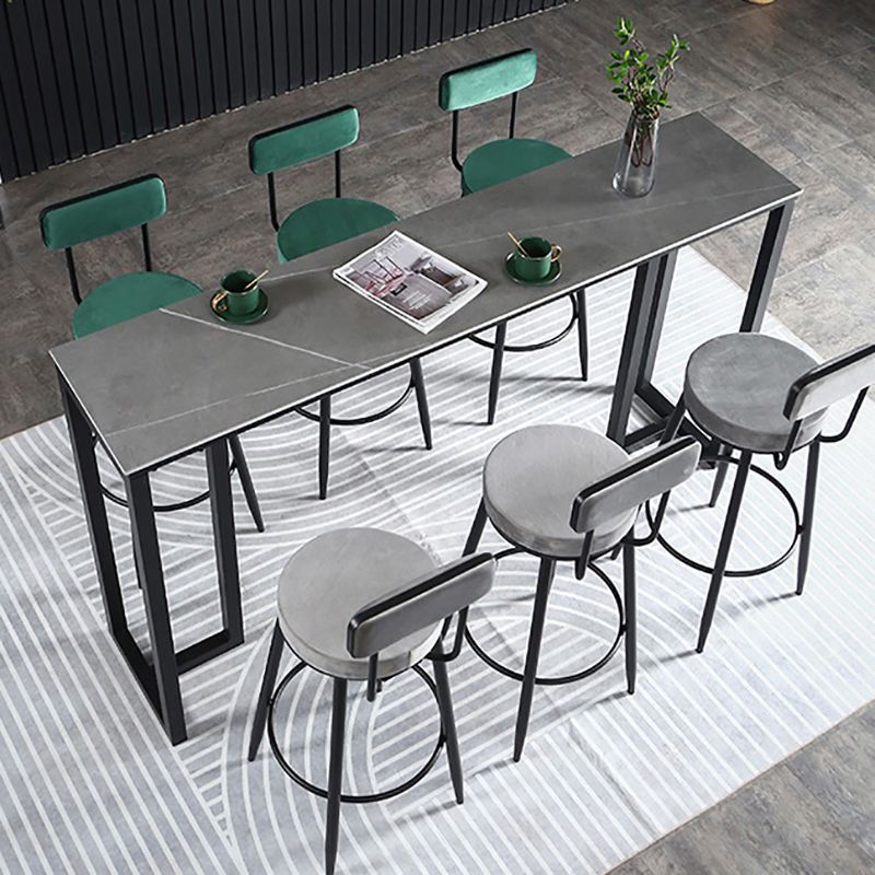 Stone Bar Table Modern Rectangle Bar Table with Double Pedestal Base for Kitchen