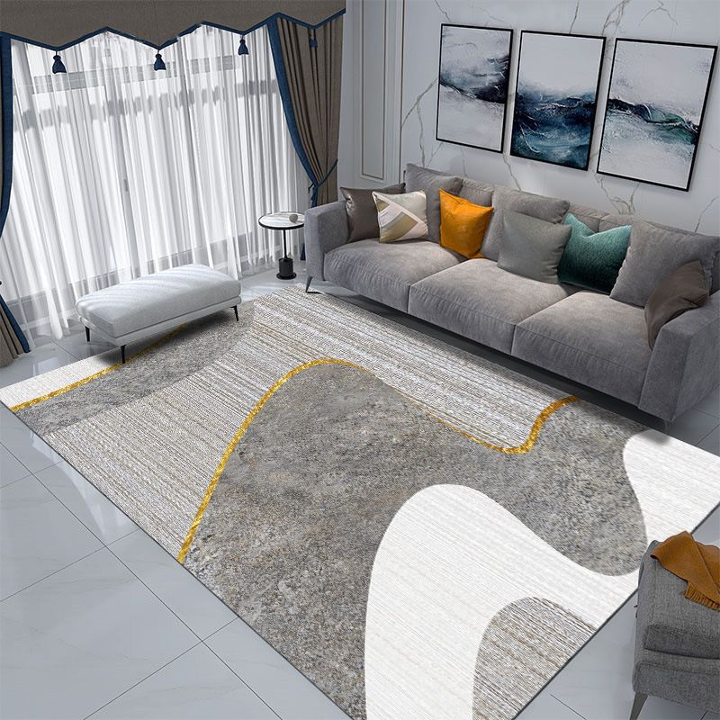 Gold Semicircle Rug Polyester Modern Rug Non-Slip Backing Rug for Living Room