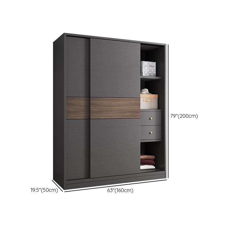 Modern Artificial Wood Wardrobe Armoire Freestanding Wardrobe in Black