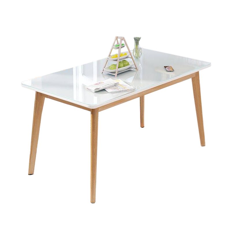 Glass Top Dining Table Modern Dining Table with 4 Solid Wood Legs