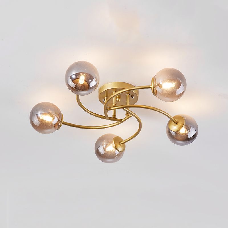 Simplicity Ball Shape Semi Flush Mount Lighting Glass Bedroom Semi Flush Ceiling Light