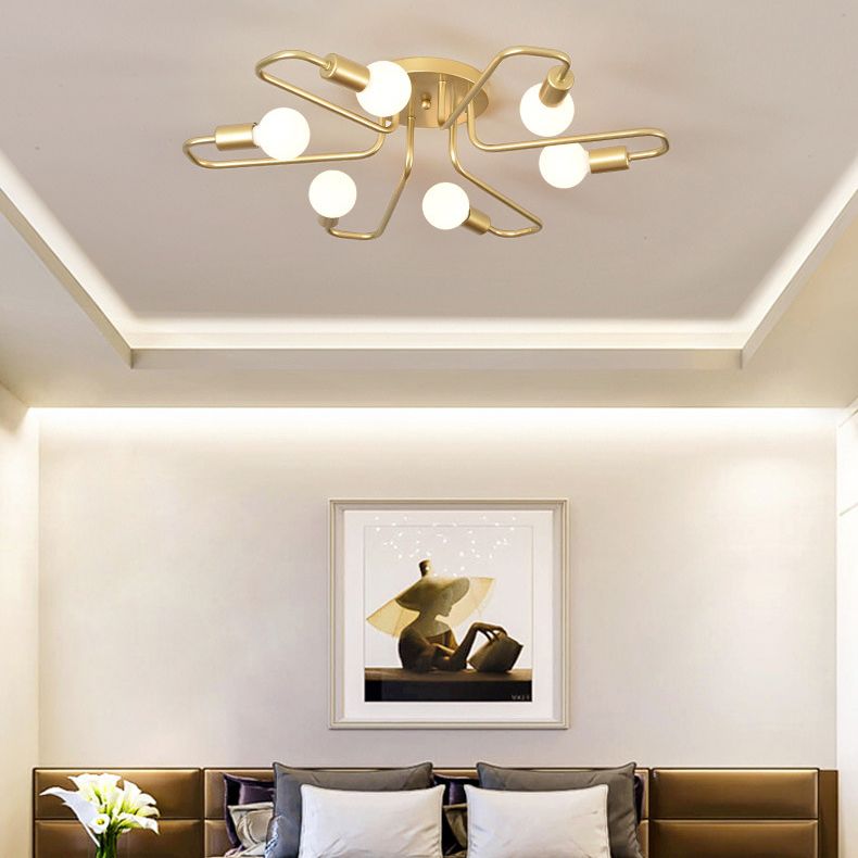 Sputnik Metal Semi Flush Mount in Industrial Retro Style Ceiling Fixture for Living Room