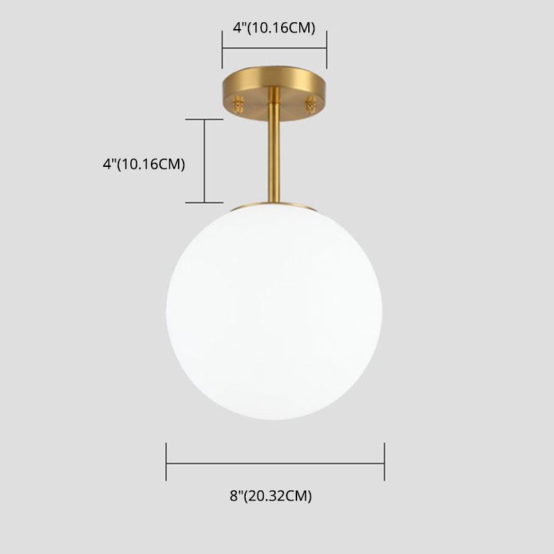 Luminaire semi-encastré sphérique pour couloir, verre blanc, 1 tête, plafonnier de style simple en laiton
