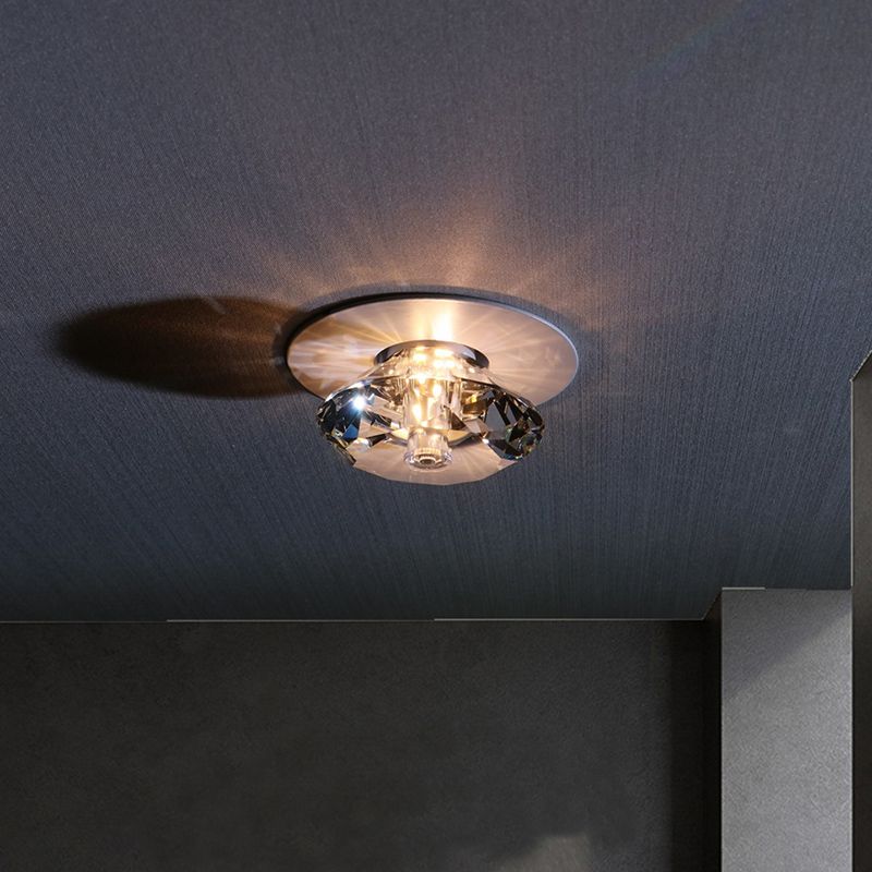 Moderne, schlichte Kristall-Deckenleuchte, rautenförmige Mini-Unterputzleuchte mit Metallbaldachin für Flur, Gang