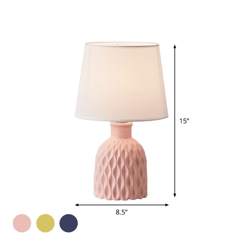 Lampada da tavolo Cone in tessuto moderno, 1 lampadina, lampada da lettura rosa/verde limone/blu royal con base in ceramica