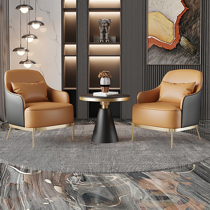 32.67" High Faux Leather Arm Chair Recessed Arms Accent Chair with Basic Four Leg