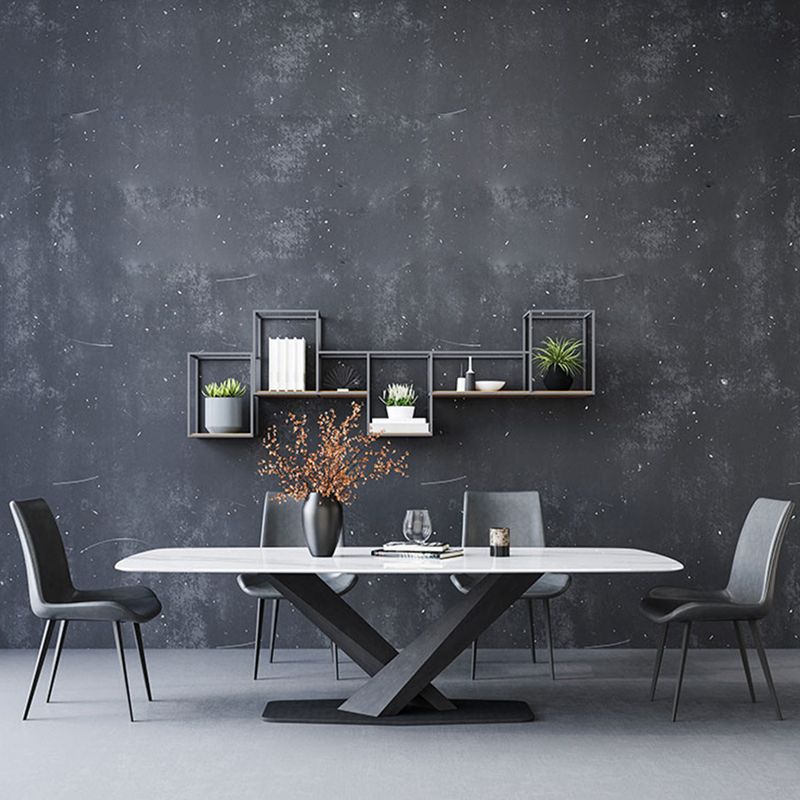 Industrial Sintered Stone Top Dining Table Rectangle Table with Single Pedestal