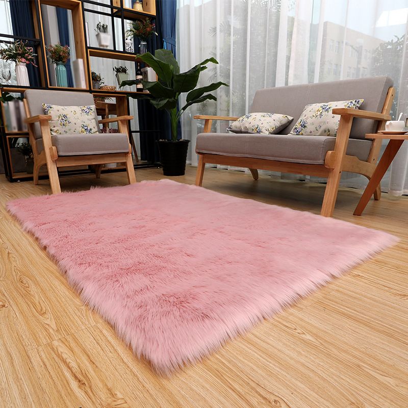 Solid Color Plush Soft Rug Rectangle Easy Care Loom Rug for Bedroom