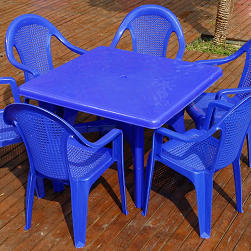 Contemporary Patio Table Plastic Round/Rectangle in White/Pink/Green/Blue with Umbrella Hole