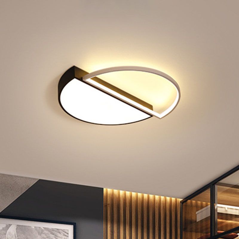 Splicing Circle Flush Mount Lighting Minimalist Metal Living Room LED Flush Mount Fixture in Nero
