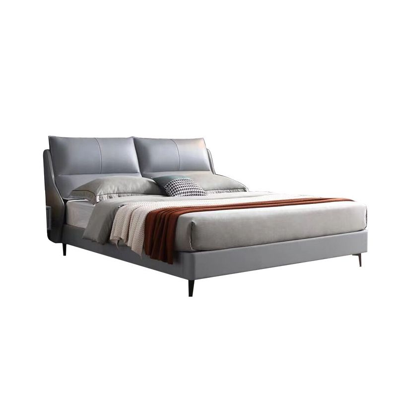 Modern Gray Bed Frame Upholstered Solid Color Standard Bed with Custom Gold Leg