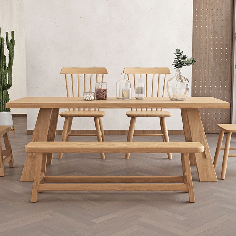Table rectangulaire en bois massif, Table à manger moderne en nature avec base à tréteaux pour Restaurant