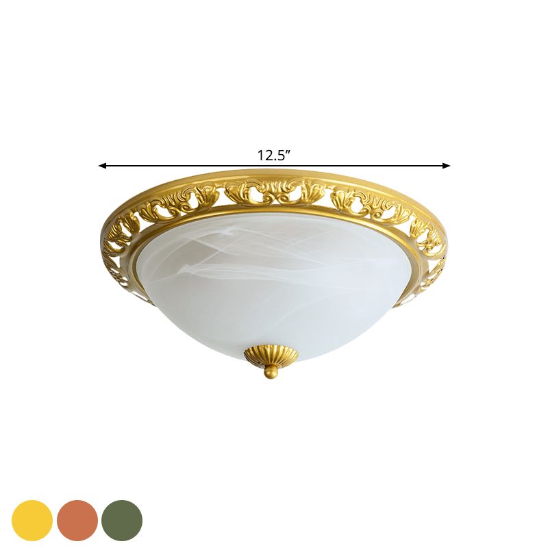 Dome Cream Glass Flush Light Fixture Vintage 2-Bulb Bedroom Ceiling Flush Mount in Brass/Bronze/Copper, 12.5"/15" Width