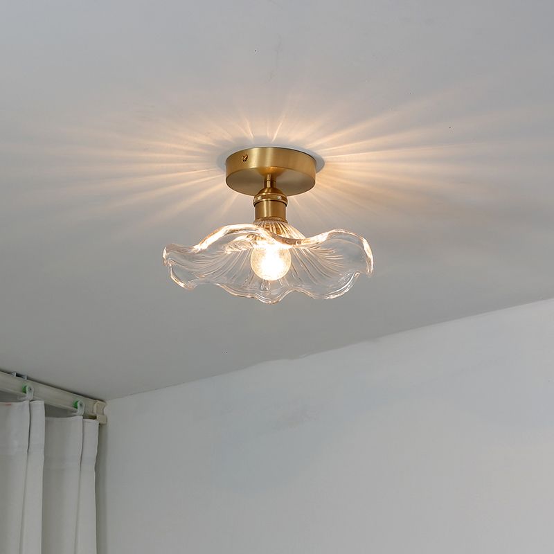Colonial Prismatic Glass Flush Light Fixtures Blossoms Flush Mount for Hallway