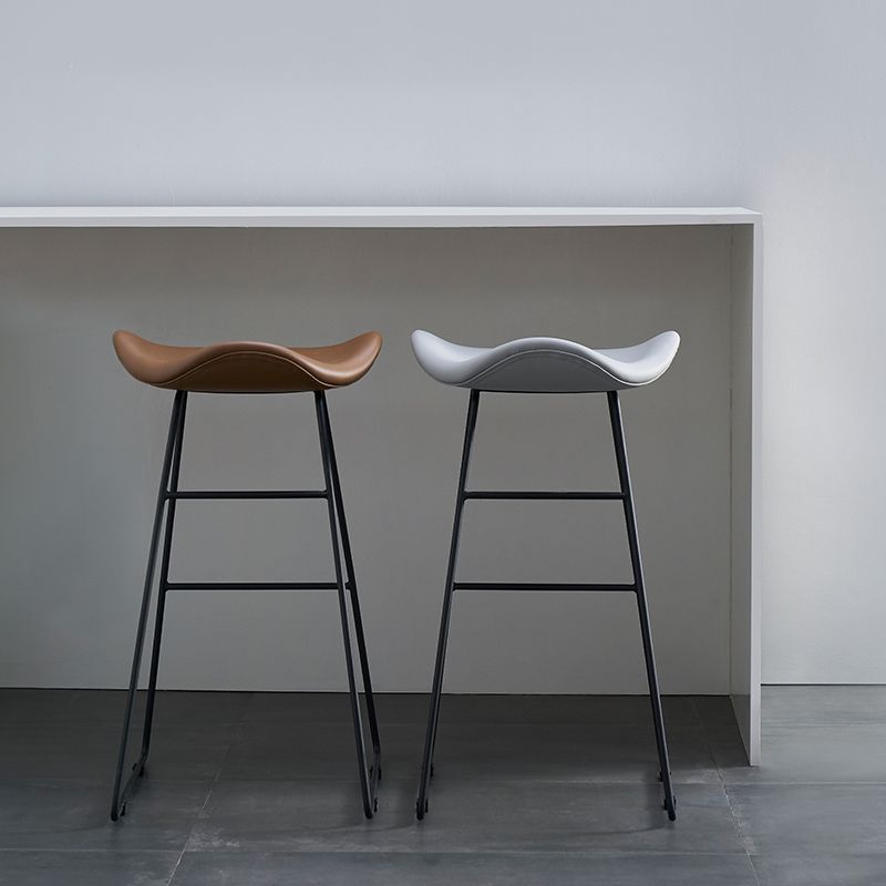 Armless Faux Leather Bar Stool Modern Counter Stool with Metal Counter Stool