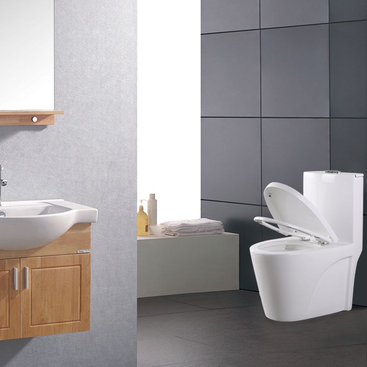 Contemporary Elongated Toilet Bowl Gravity Flush Toilet with Seat for Bathroom