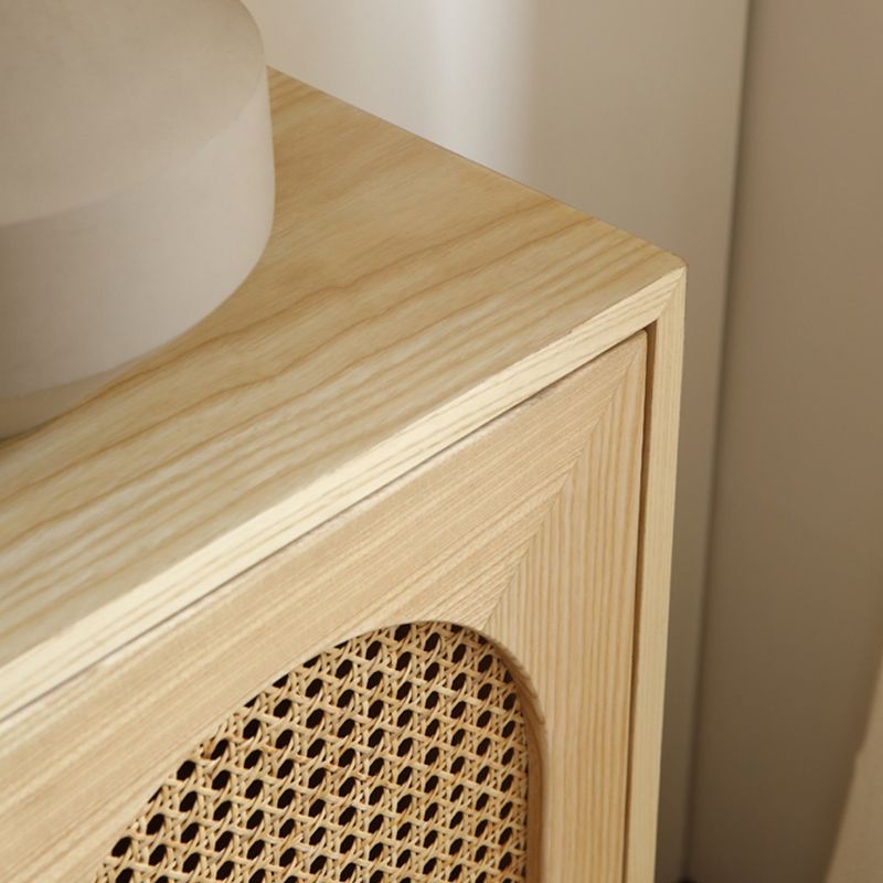 Wicker Rattan Accent Cabinet Solid Wood Storage Cabinet with Doors