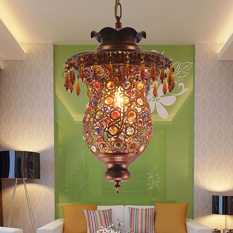 Copper Urn Suspension Lighting Bohemian Metal 1 Head Living Room Pendant Light Fixture
