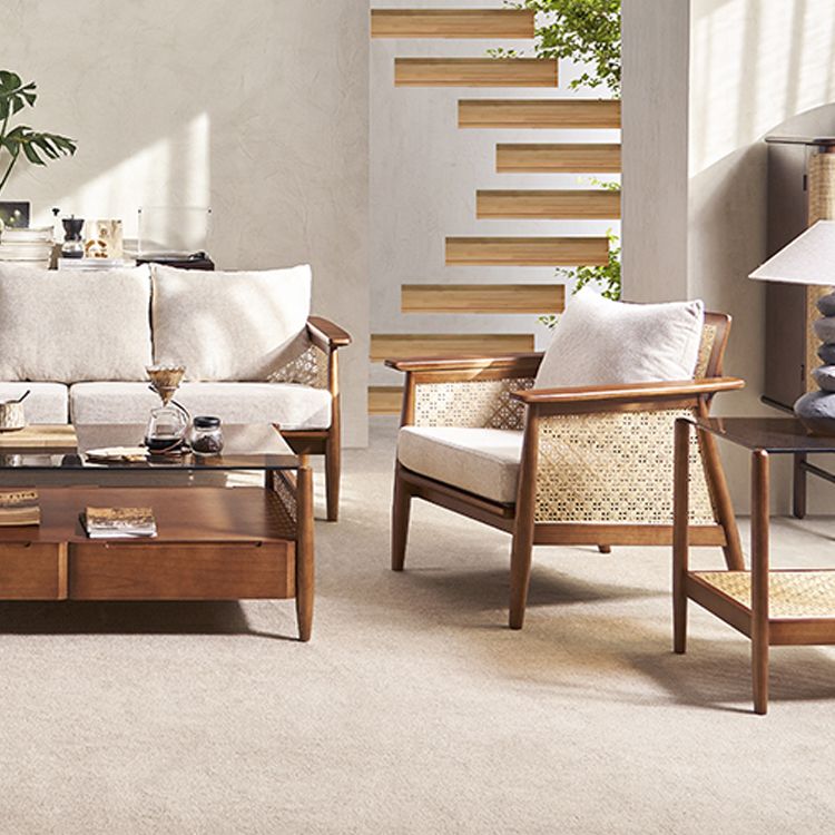 28.74" Wide Square Arm Sofa Solid Wood Sofa with Rattan Accent