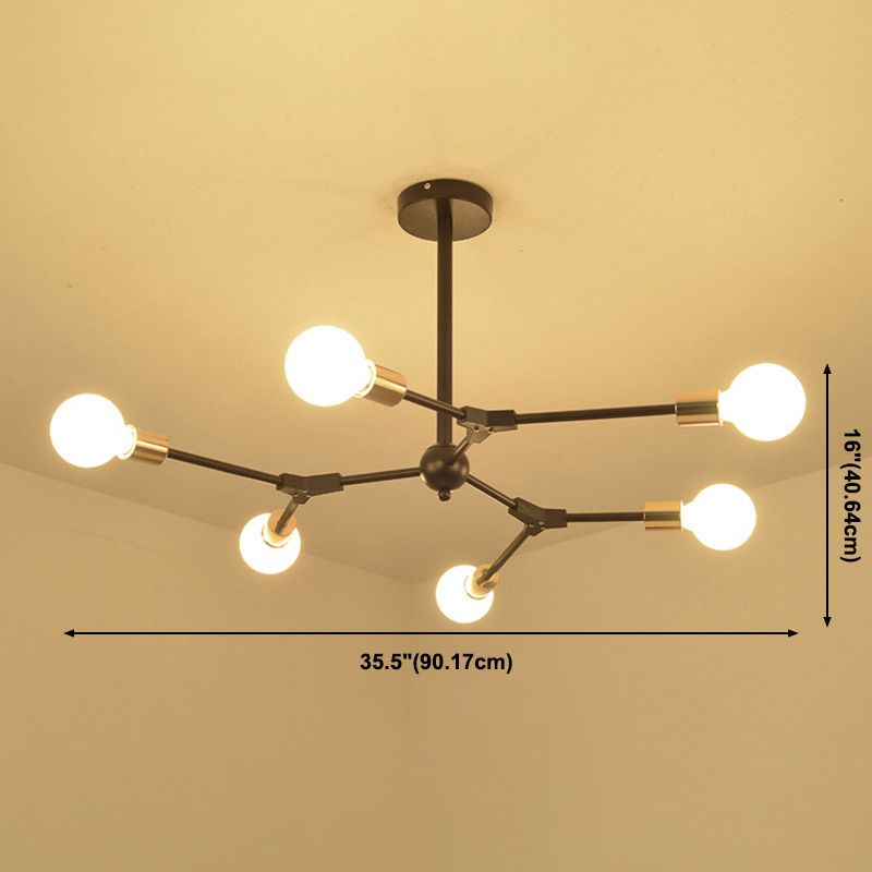 Luz colgante ajustable de negro de lámpara de metal múltiple ligero para sala de estar