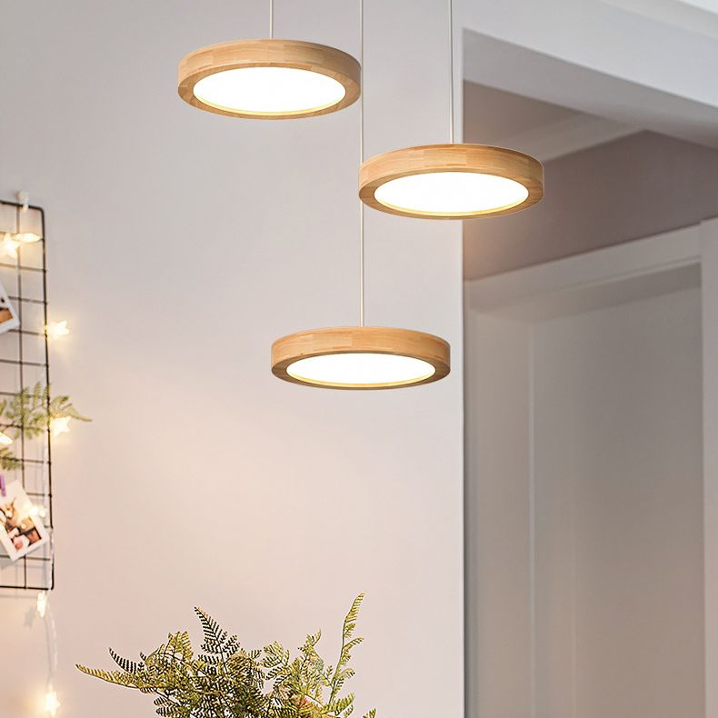 Round Light Suspension Pendant Modern Simple Wood Hanging Lights for Restaurant