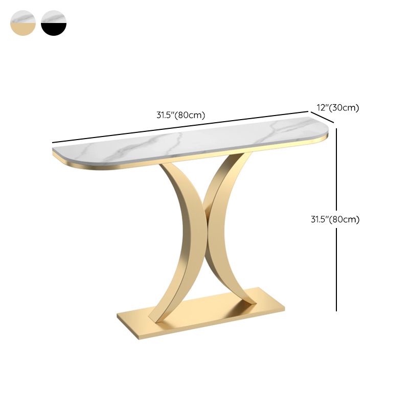 Stone Half Moon Accent Table 1-shelf 31.5" Tall End Table with Abstract Base