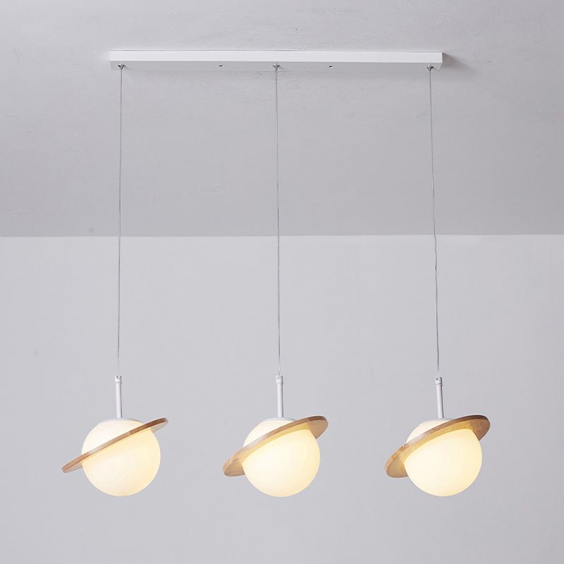 Modern Style Ceiling Light with Moon Design Glass Shape, Wood Accents Cluster Lighting