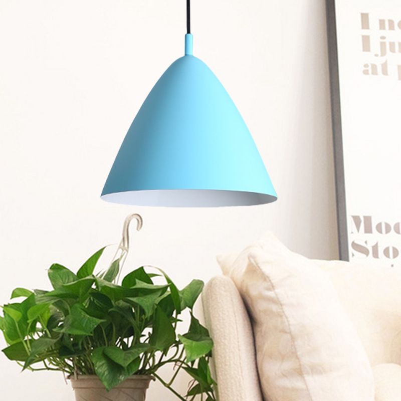 Tapered Ceiling Pendant Light Modernism Metal 10.5"/13"/16" Dia 1 Light Pink/Blue/Green Hanging Lamp Kit