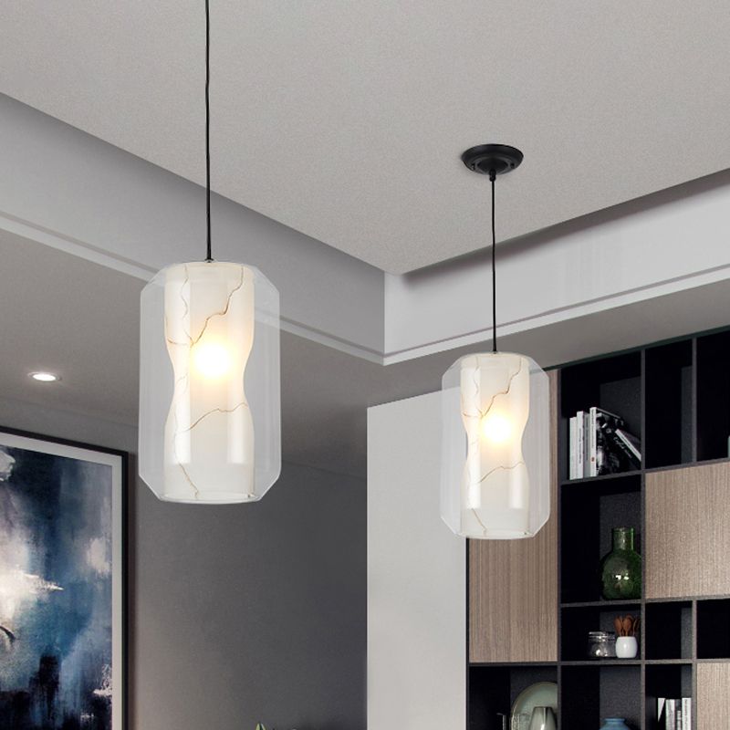 8"/10" Wide Cylinder/Drum Pendant Lighting Modern Clear Glass 1 Light Black Hanging Ceiling Lamp