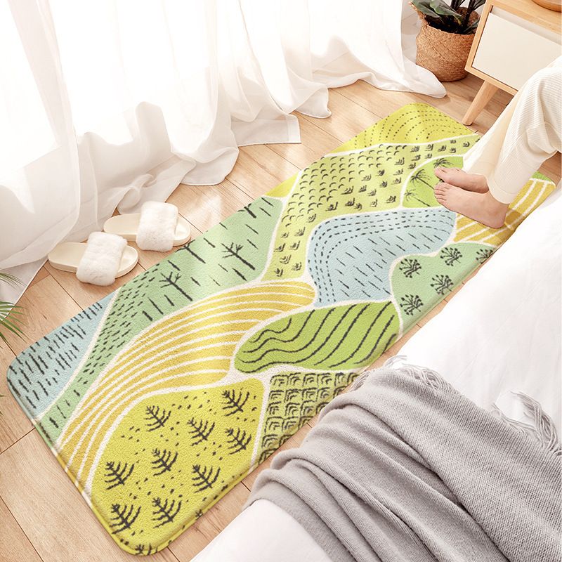 Green Modern Rug Polyester Flower Area Rug Washable Rug for Living Room