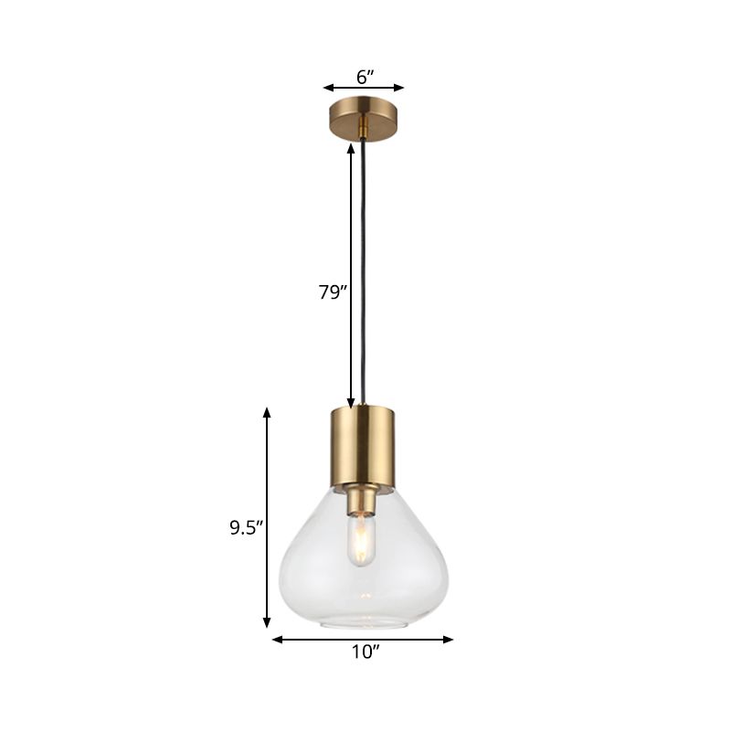 Clear Glass Urn Hanging Lighting Modern 1 Head Gold Finish Ceiling Pendant Lamp over Dining Table