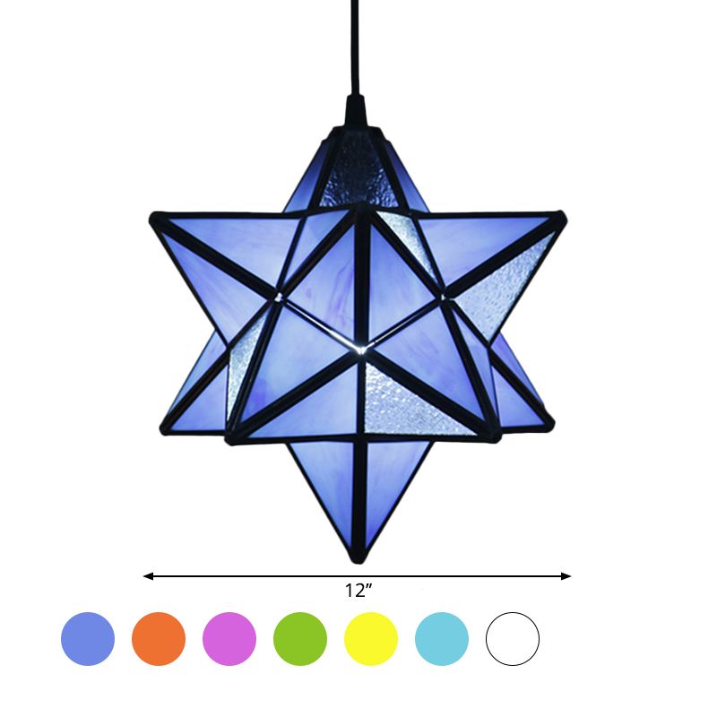 Tiffany Star Shade Pendant Lamp 1 Light Stained Glass Suspension Lighting for Bedroom