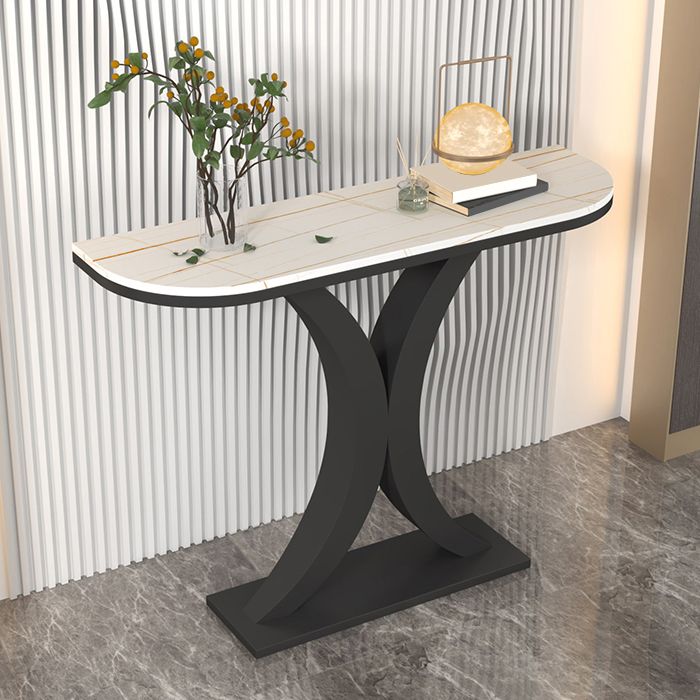 Contemporary Console Accent Table Half Moon Console Sofa Table in Stone