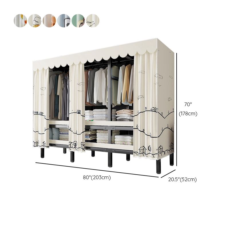 Metal Frame Freestanding Wardrobe Foldable Wardrobe with Garment Rod