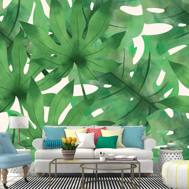 Lots of Leaves Pattern Mural for Bathroom Tropical Botanical Wall Art Moisture Resistant