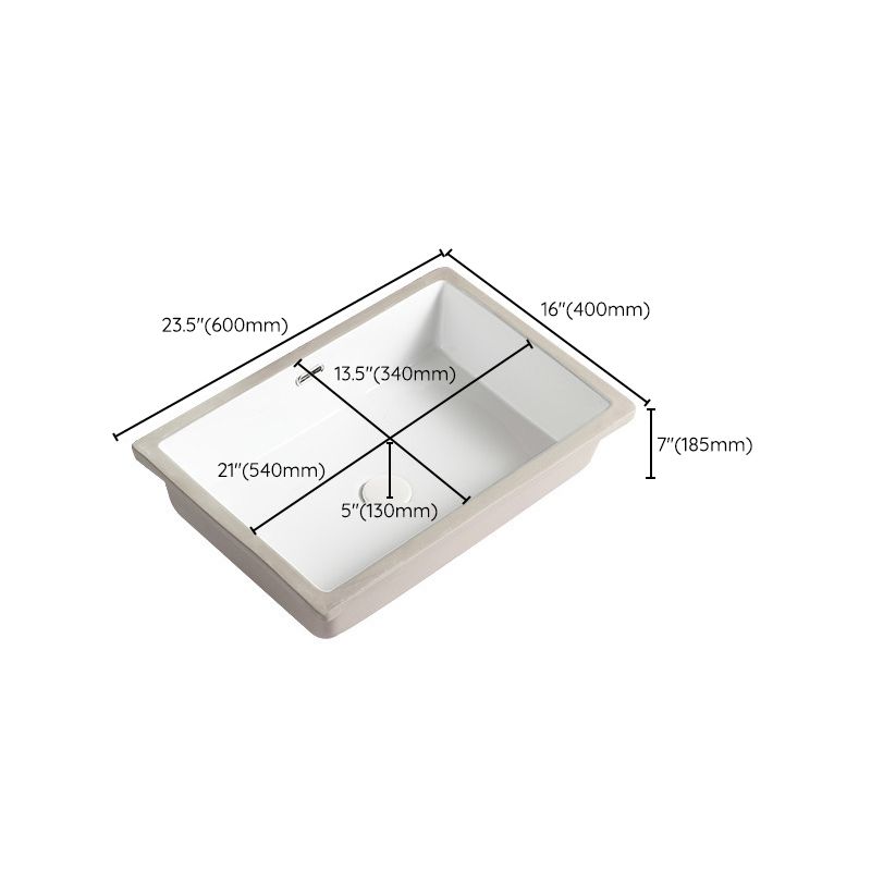 Contemporary Bathroom Sink with Pop-Up Drain Porcelain Rectangular Undermount Vanity Sink